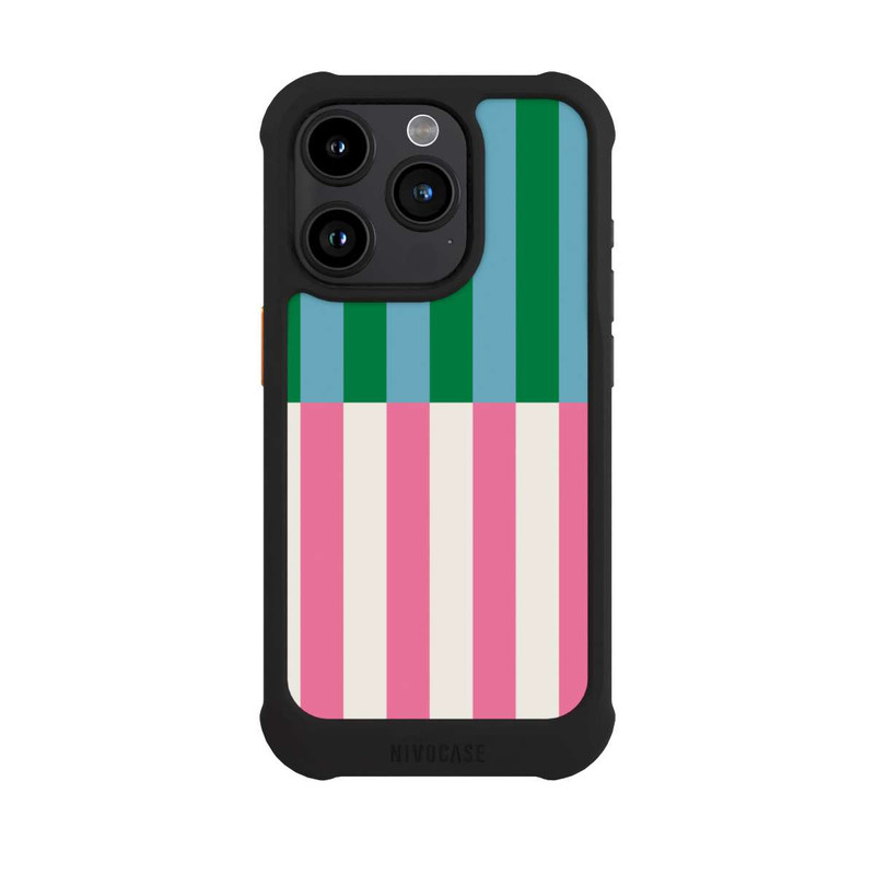 iPhone 15 Pro NIVOmax Motif Rayé Vert Rose
