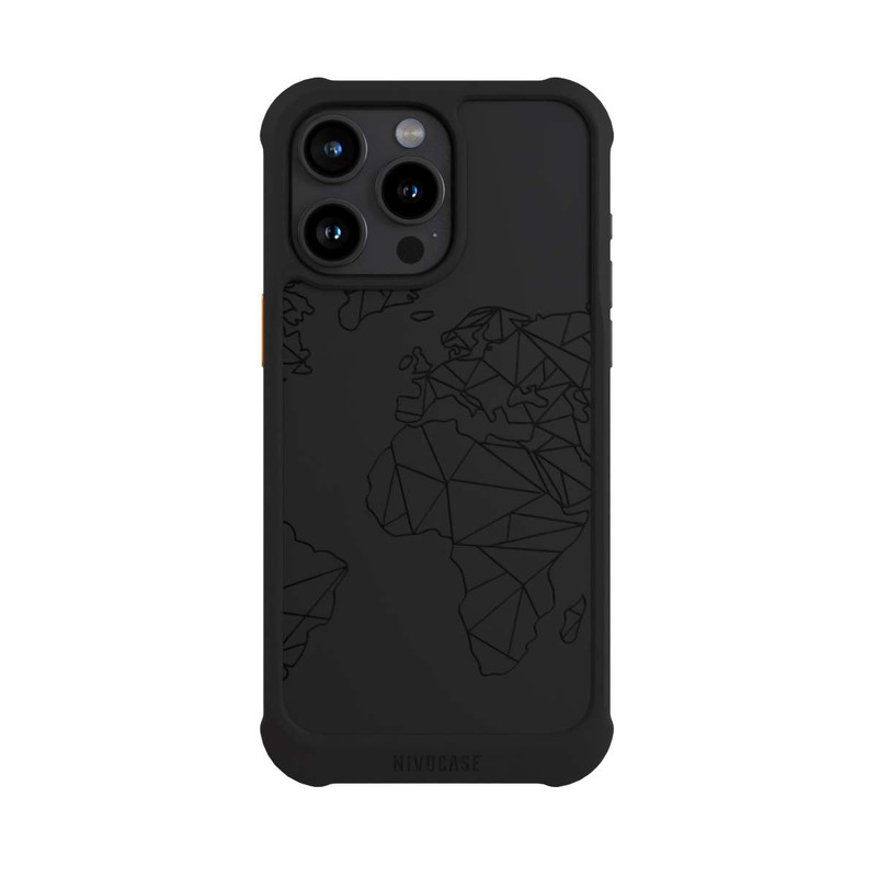 iPhone 15 Pro Max NIVOmax Polygon Weltkarte Schwarz ohne Hintergrund