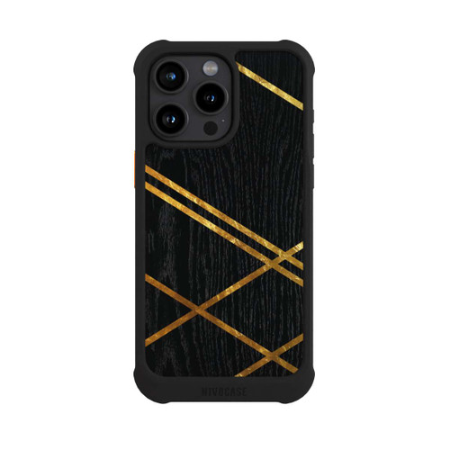 Apple iPhone 15 Pro Max NIVOmax Schwarzes geometrisches Muster Goldene Streifen