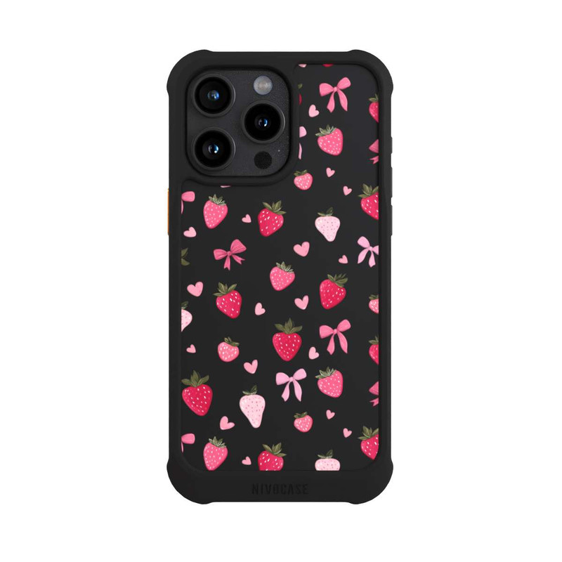 iPhone 15 Pro Max NIVOmax Strawberry Ribbon Pattern Pink Transparent