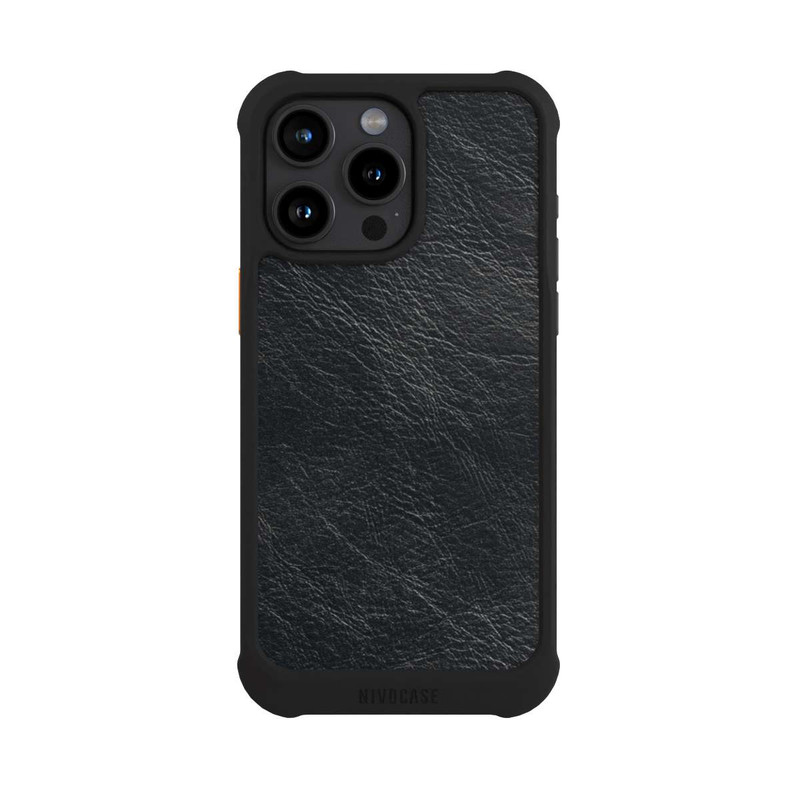 iPhone 15 Pro Max NIVOmax Schwarzer Lederlook Hintergrund