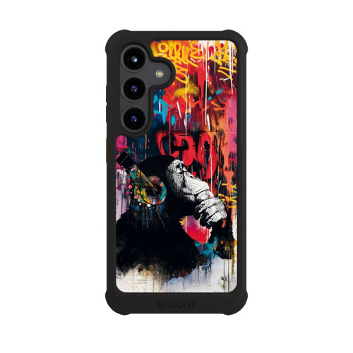 Samsung Galaxy S24 NIVOmax Affe Stereo Kopfhörer Graffiti Street Art Blau