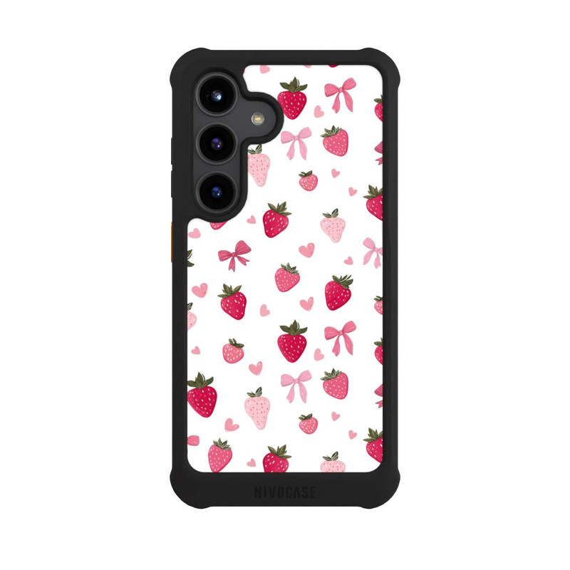 Galaxy S24 NIVOmax Erdbeer Herz Schleifen Muster Pink