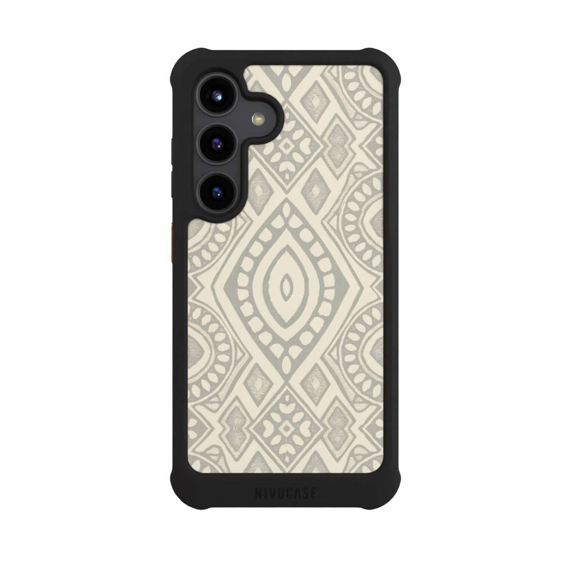 Galaxy S24 NIVOmax Boho Geometric Mosaic Pattern Neutral Grey and Beige