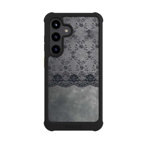 Samsung Galaxy S24 NIVOmax Schwarzes Spitzenmuster auf grauem Hintergrund