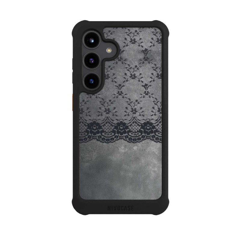 Galaxy S24 NIVOmax Motif de Dentelle Noire sur fond gris