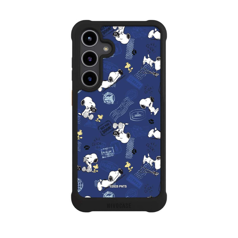 Galaxy S24 + NIVOmax Peanuts Travel Stamps Pattern Blue