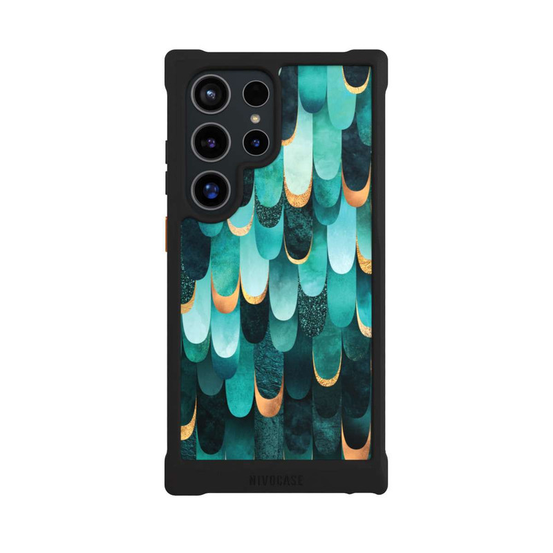 Galaxy S24 Ultra NIVOmax Imprimé or turquoise à plumes