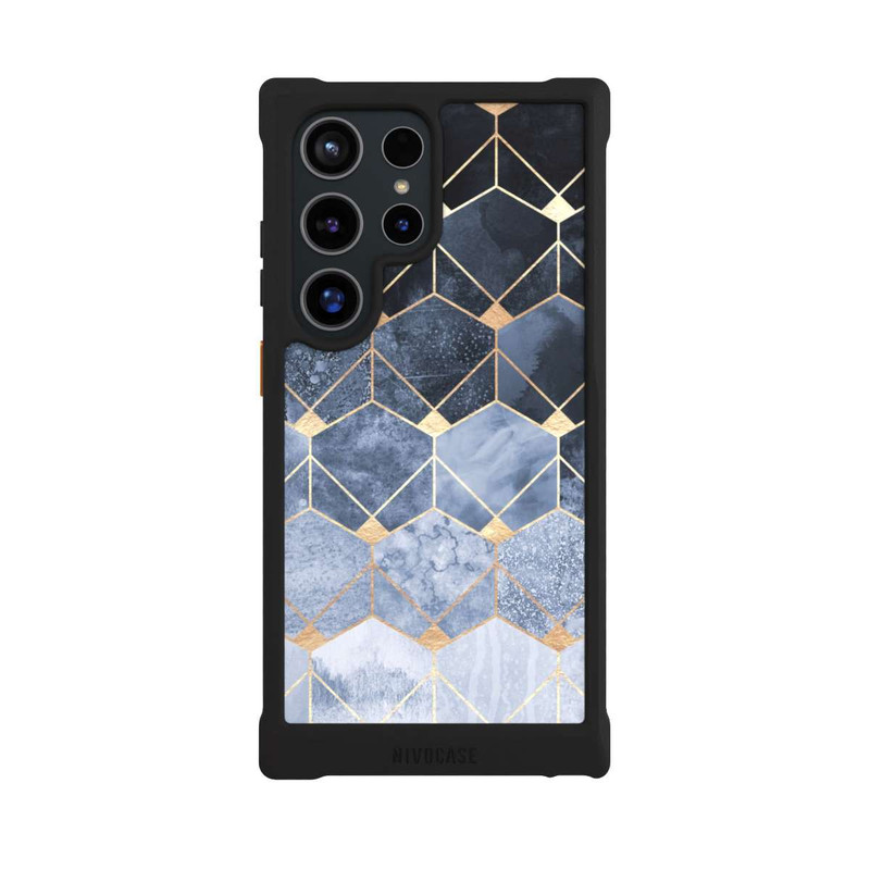 Galaxy S24 Ultra NIVOmax Blue Hexagons And Diamonds Gold Print
