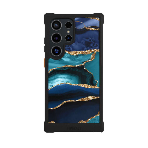 Samsung Galaxy S24 Ultra NIVOmax Dark and Light Blue Marble Gold Glitter Look