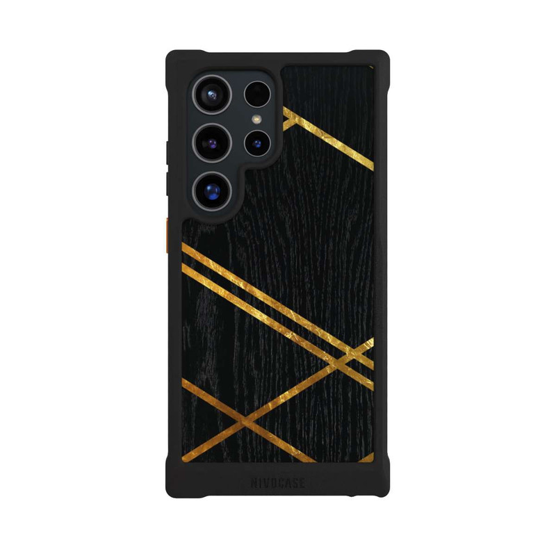 Galaxy S24 Ultra NIVOmax Schwarzes geometrisches Muster Goldene Streifen
