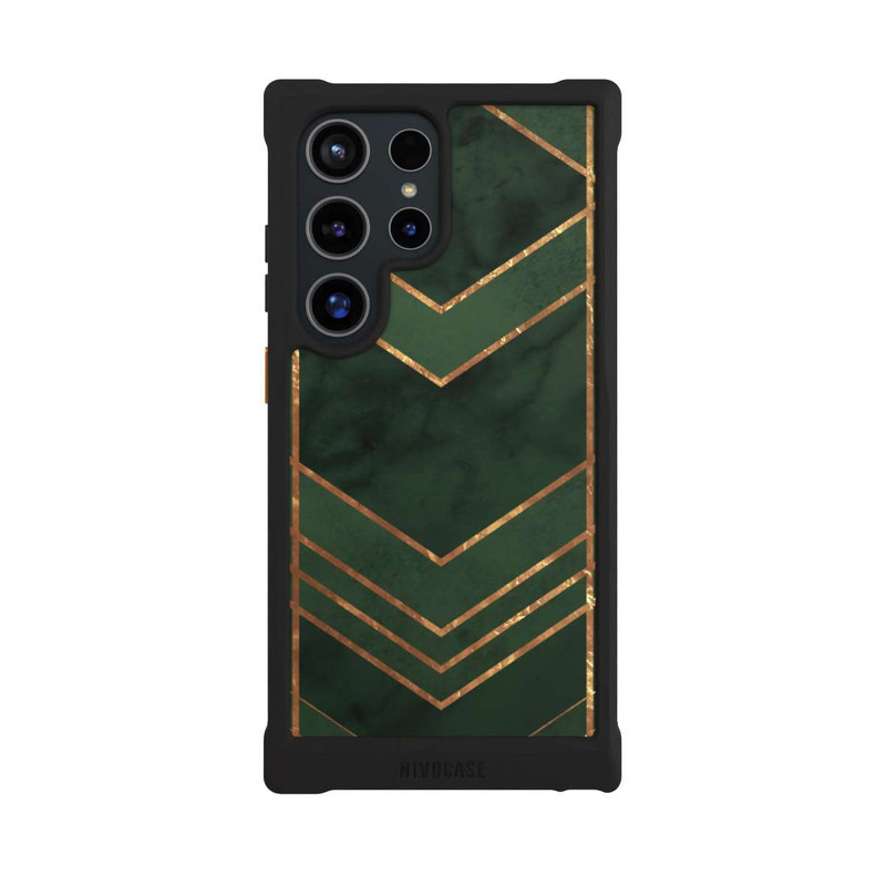 Galaxy S24 Ultra NIVOmax Motif vert foncé rayures dorées