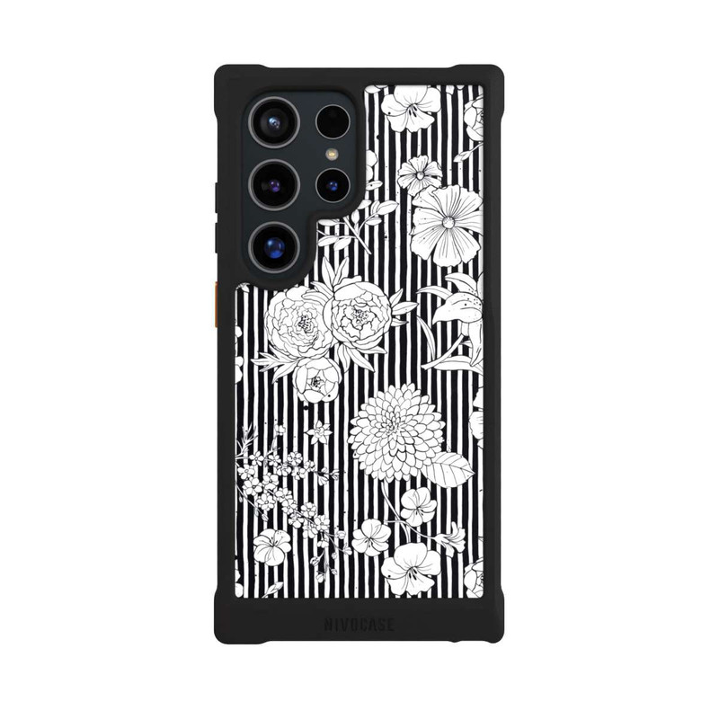 Galaxy S24 Ultra NIVOmax Fleurs et rayures noir et blanc