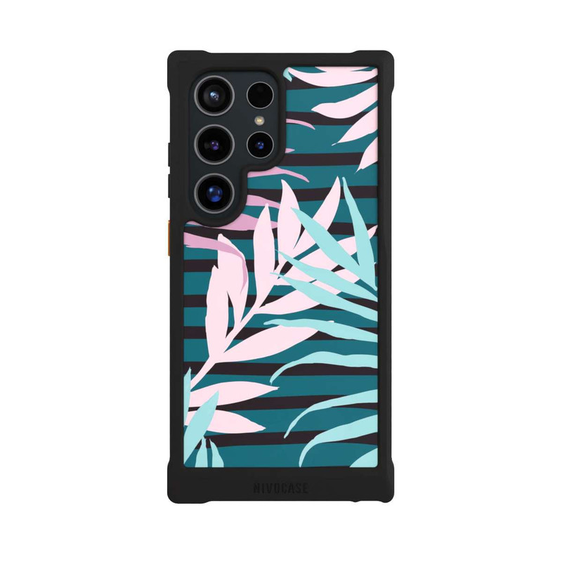 Galaxy S24 Ultra NIVOmax Feuilles de jungle pastel rose sarcelle