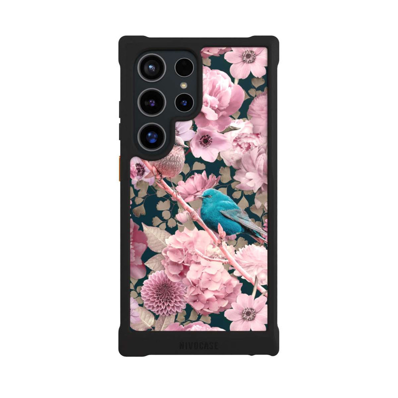 Galaxy S24 Ultra NIVOmax Sparrows in Pink Flower Pattern