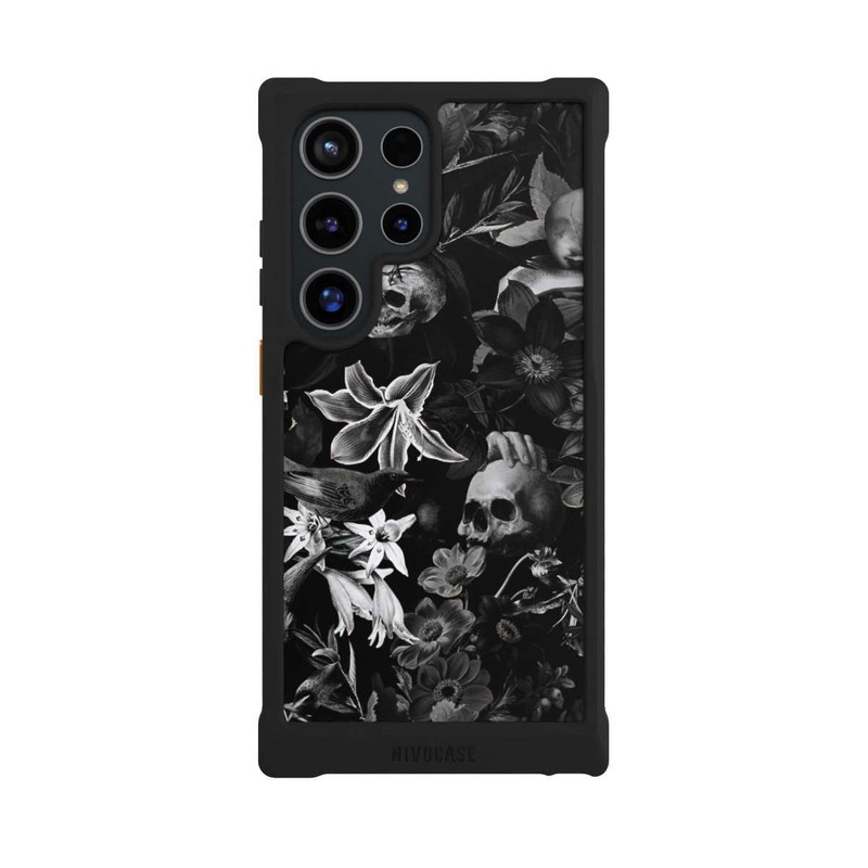 Galaxy S24 Ultra NIVOmax Skulls and Flowers on Black Background