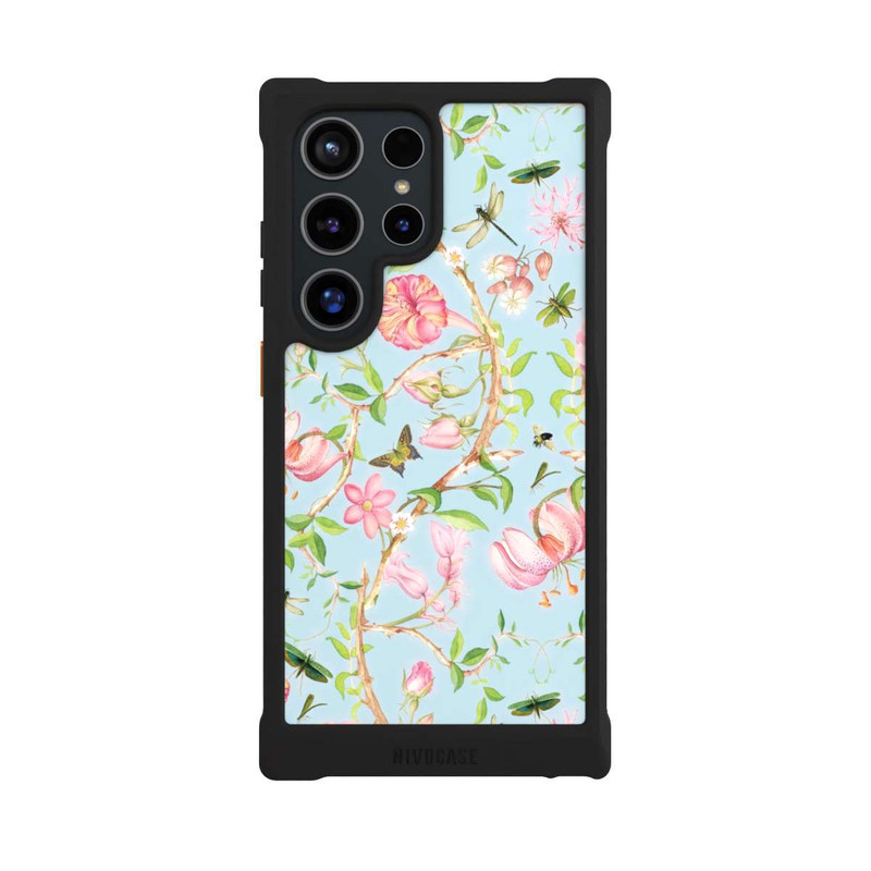 Galaxy S24 Ultra NIVOmax Fleurs Botaniques Vintage Bleu