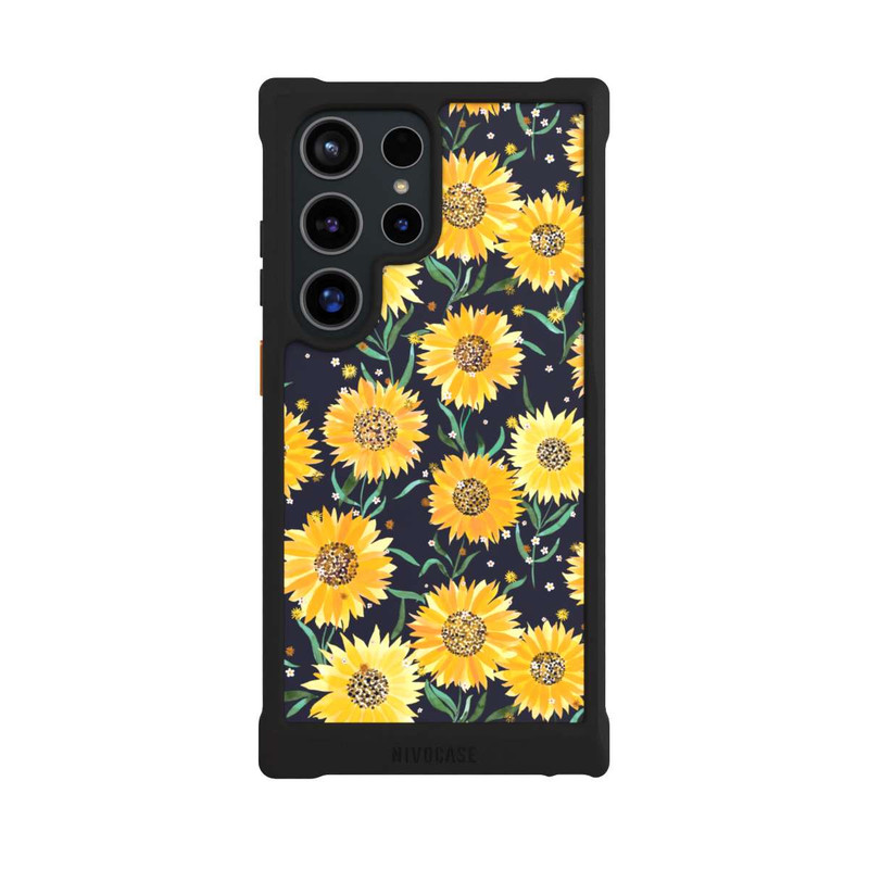 Galaxy S24 Ultra NIVOmax Fleurs de Tournesol sur Fond Noir