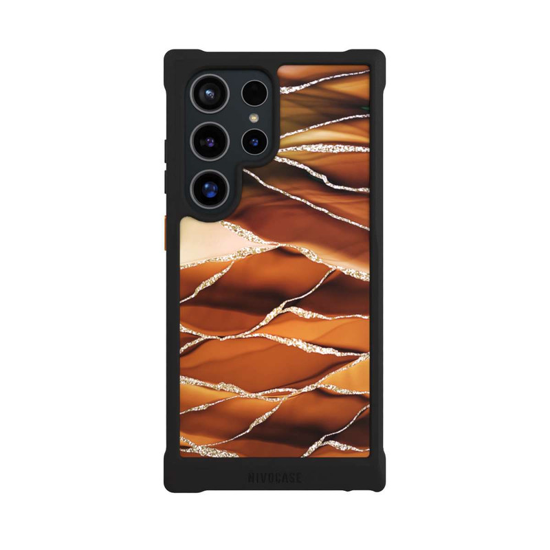 Galaxy S24 Ultra NIVOmax Rayures marbrées marron aspect pailleté
