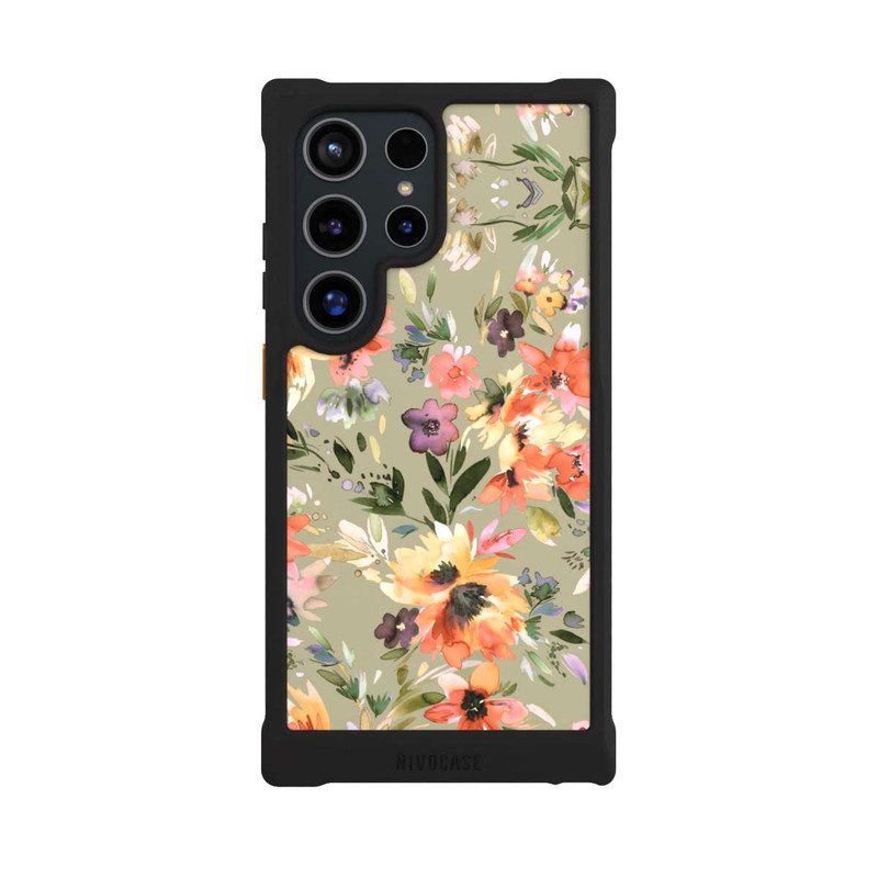 Galaxy S24 Ultra NIVOmax Malerische tropische Blumen Salbeigrün