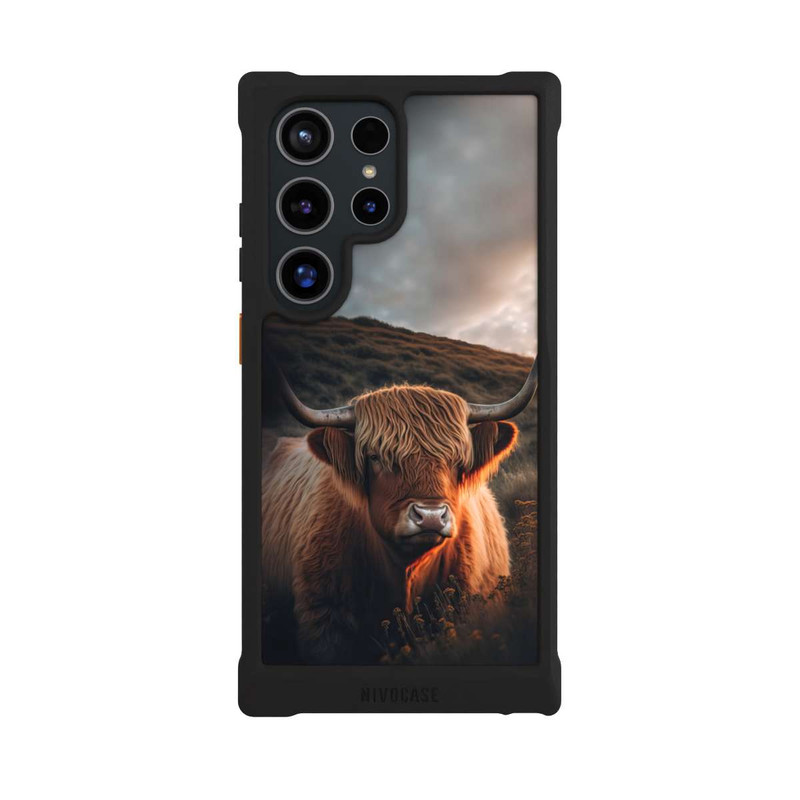 Galaxy S24 Ultra NIVOmax Vache Highland avec de grandes cornes avec IA