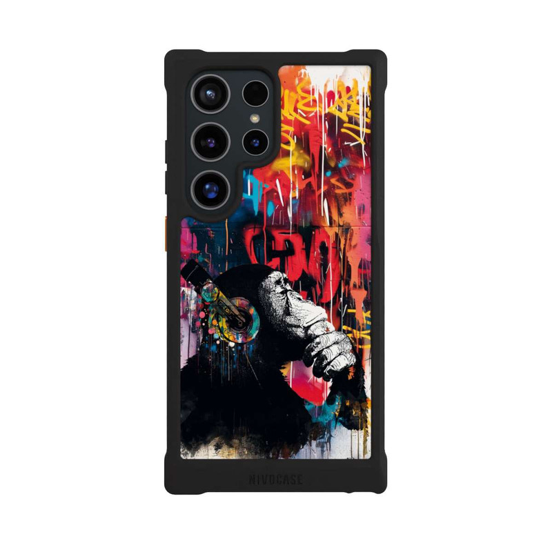 Galaxy S24 Ultra NIVOmax Affe Stereo Kopfhörer Graffiti Street Art Blau