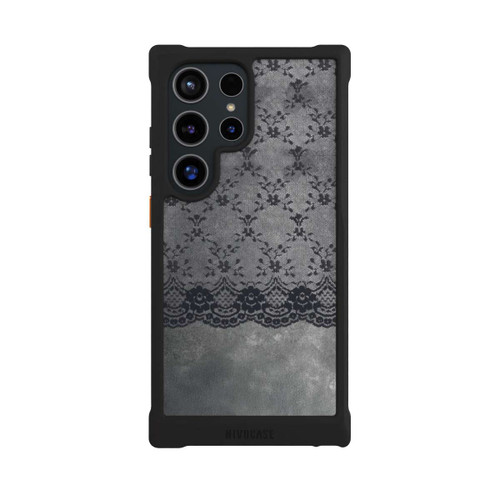 Samsung Galaxy S24 Ultra NIVOmax Schwarzes Spitzenmuster auf grauem Hintergrund
