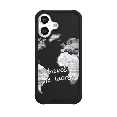 Apple iPhone 16 NIVOmax Weltkarte Holz ohne Hintergrund