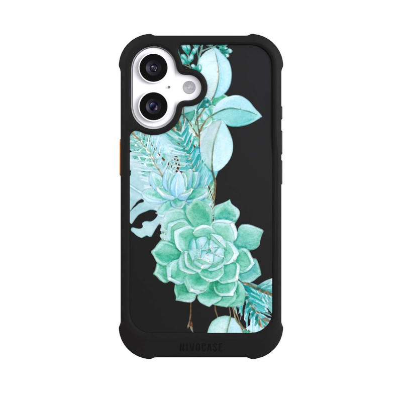 iPhone 16 NIVOmax Sukkulenten Blumen Mintgrün Transparent