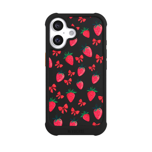 Apple iPhone 16 NIVOmax Strawberry Heart Ribbon Pattern Transparent