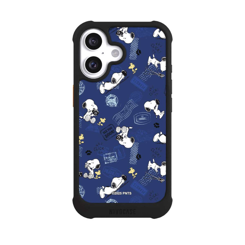 iPhone 16 NIVOmax Peanuts Travel Stamps Pattern Blue