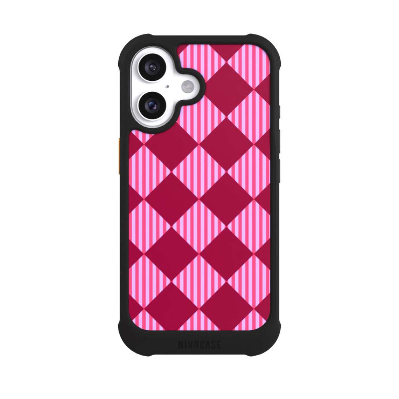 iPhone 16 NIVOmax Rauten Muster Rot Rosa