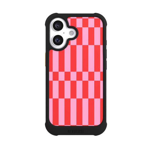 Apple iPhone 16 NIVOmax Checked Abstract Bold Coral Red and Pink Color Block
