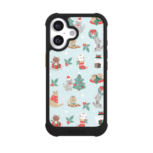 Apple iPhone 16 NIVOmax Cute Winter Wonderland Christmas Festive Cats on Teal