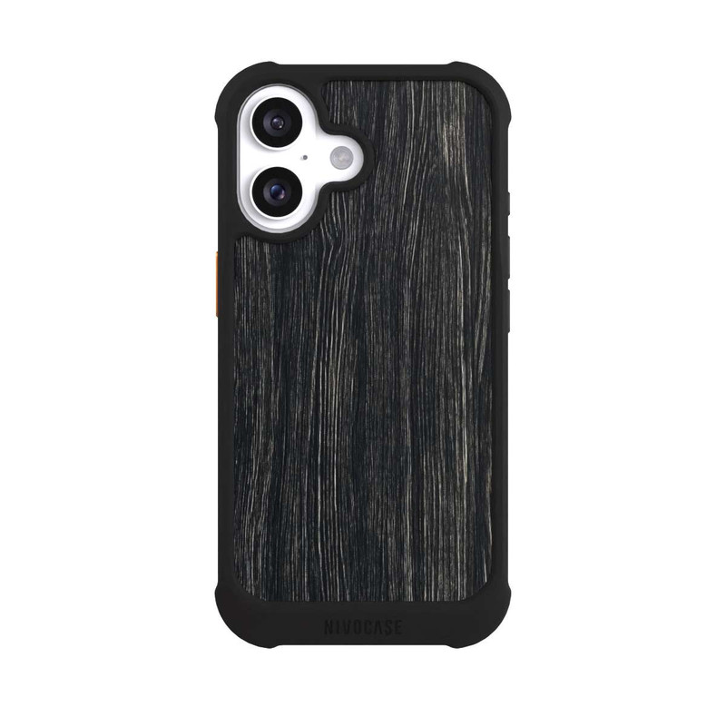 iPhone 16 NIVOmax Dunkle Holzstruktur