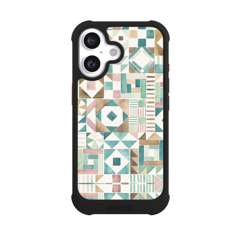 iPhone 16 NIVOmax Geometric Blocks Retro Vintage Patchwork Green