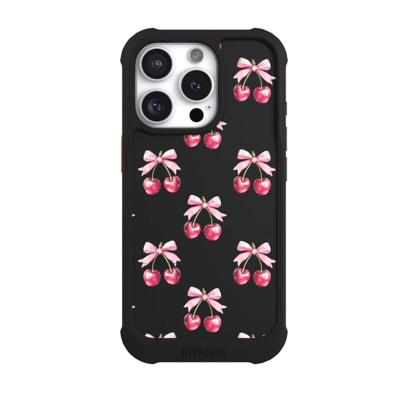 iPhone 16 Pro NIVOmax Motif Nœud Cerise transparent avec IA