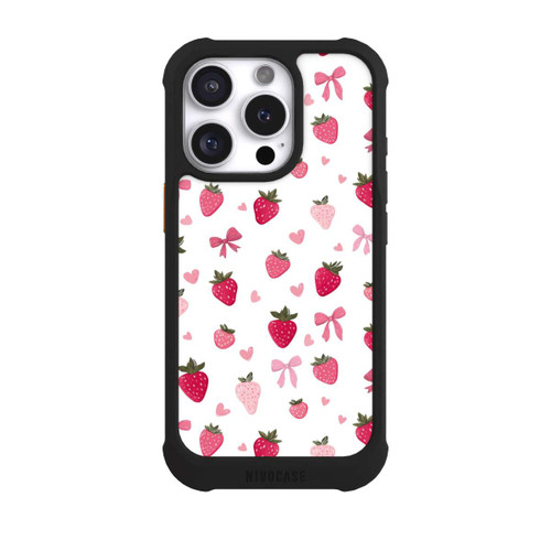 Apple iPhone 16 Pro NIVOmax Erdbeer Herz Schleifen Muster Pink