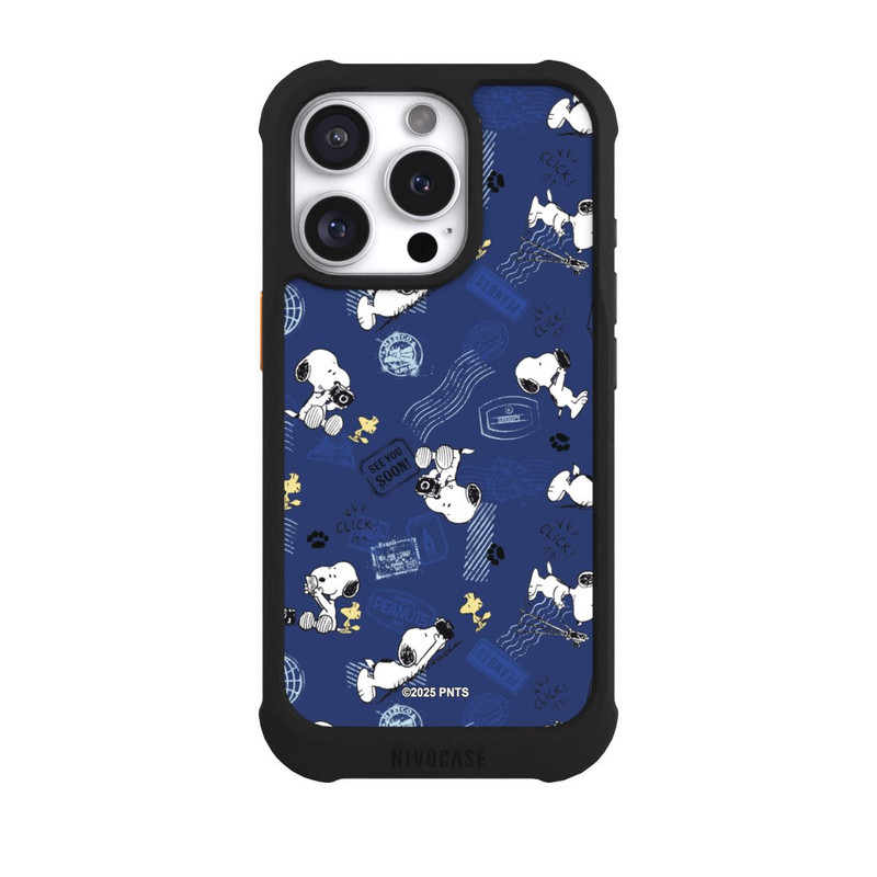iPhone 16 Pro NIVOmax Peanuts Travel Stamps Pattern Blue