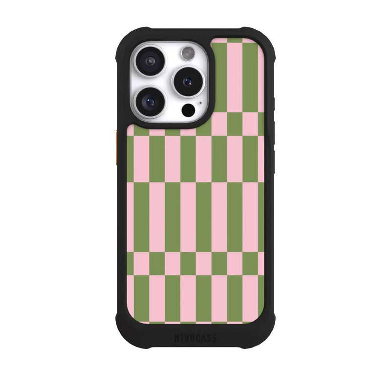 iPhone 16 Pro NIVOmax Thème à Carreaux Sauge et Rose