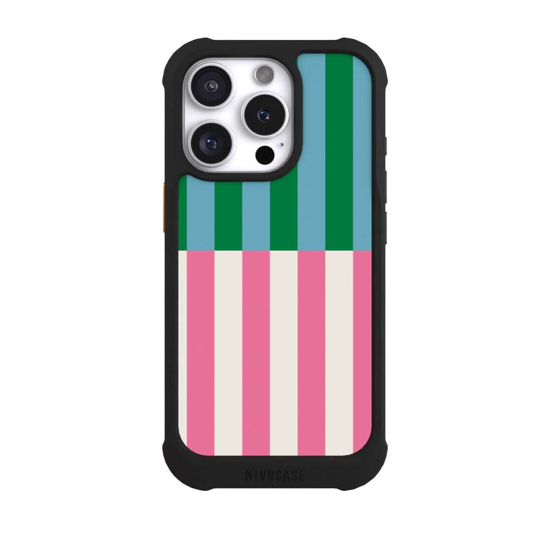 iPhone 16 Pro NIVOmax Motif Rayé Vert Rose