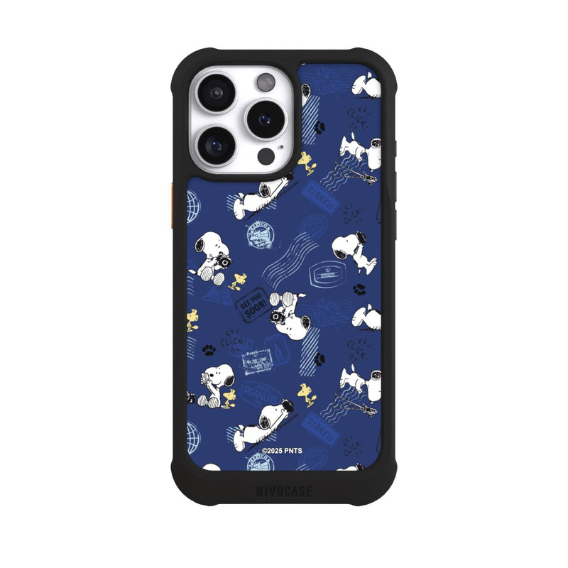 iPhone 16 Pro Max NIVOmax Peanuts Travel Stamps Pattern Blue
