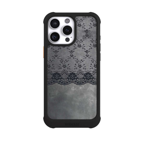 Apple iPhone 16 Pro Max NIVOmax Schwarzes Spitzenmuster auf grauem Hintergrund