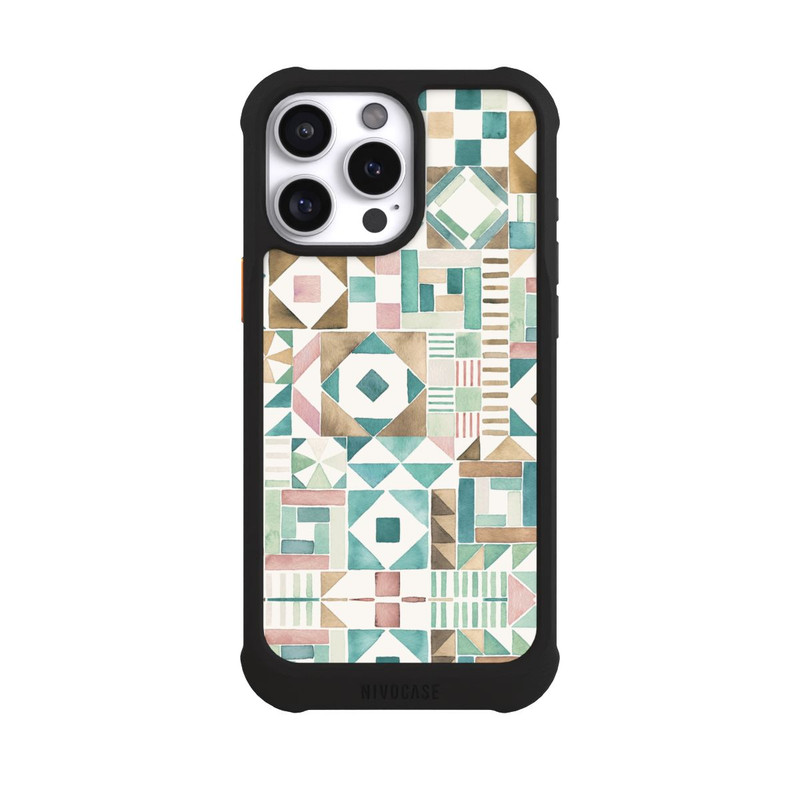 iPhone 16 Pro Max NIVOmax Geometric Blocks Retro Vintage Patchwork Green
