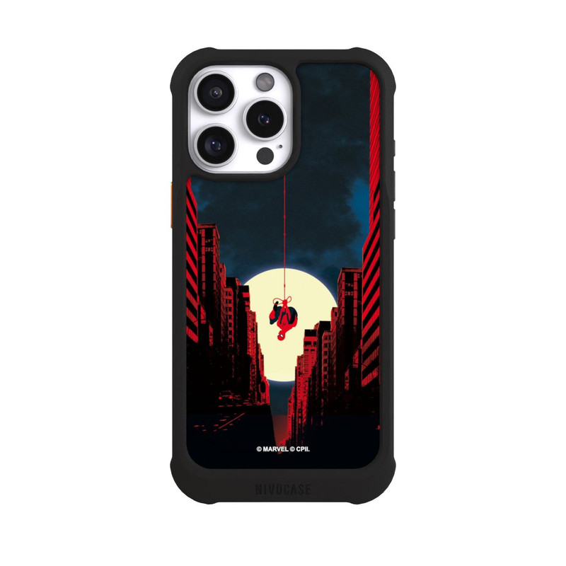 iPhone 16 Pro Max NIVOmax Spider-Man Marvel between Skyscrapers