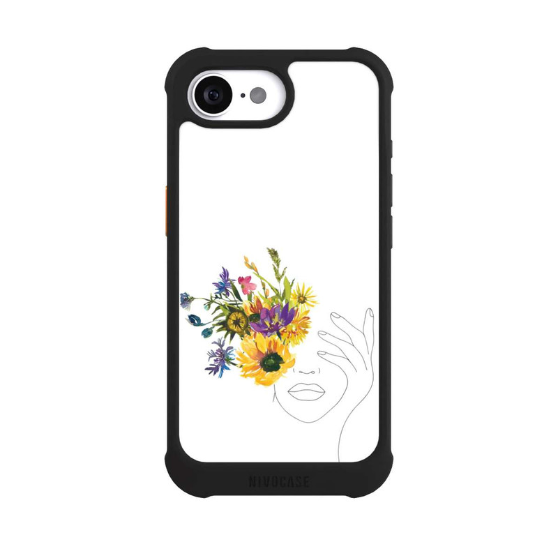 iPhone 16e NIVOmax Line Art Frau Sonnenblumen
