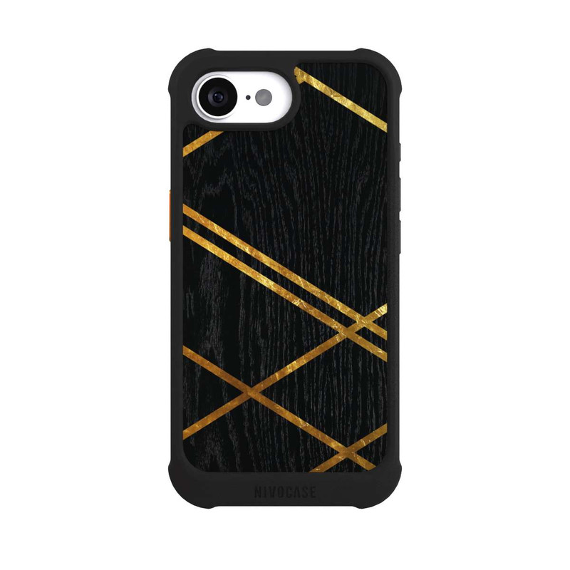 iPhone 16e NIVOmax Schwarzes geometrisches Muster Goldene Streifen