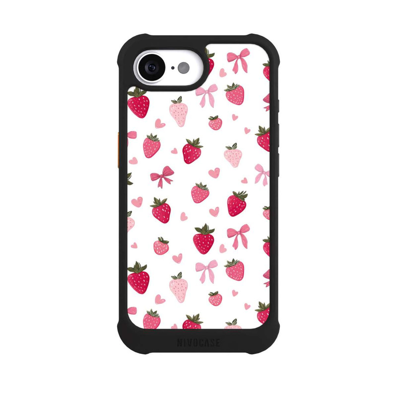 iPhone 16e NIVOmax Strawberry Ribbon Pattern Pink