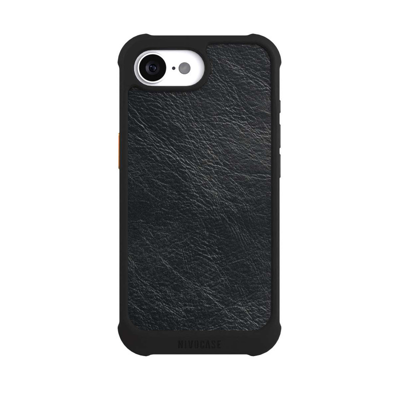 iPhone 16e NIVOmax Schwarzer Lederlook Hintergrund