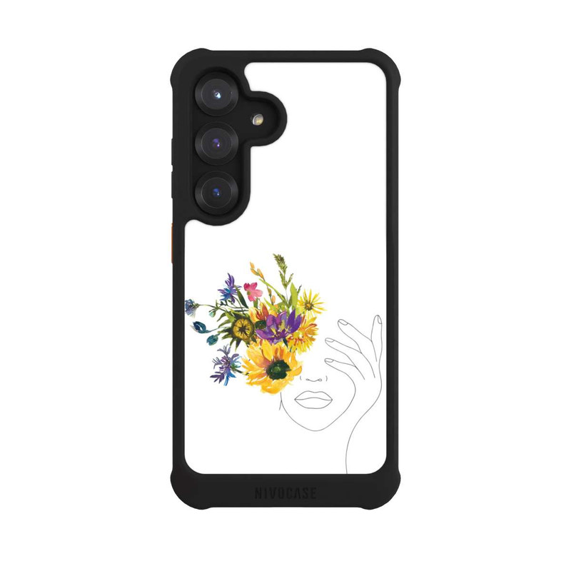 Galaxy S25 NIVOmax Line Art Frau Sonnenblumen